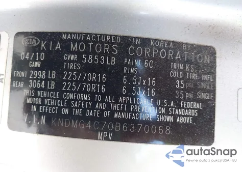 2011 Kia Sedona Lx z USA, uszkodzony, nr VIN KNDMG4C70B6370068
